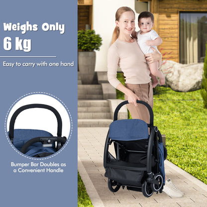 Lightweight Foldable Baby Stroller with Adjustable Backrest and Canopy-Navy