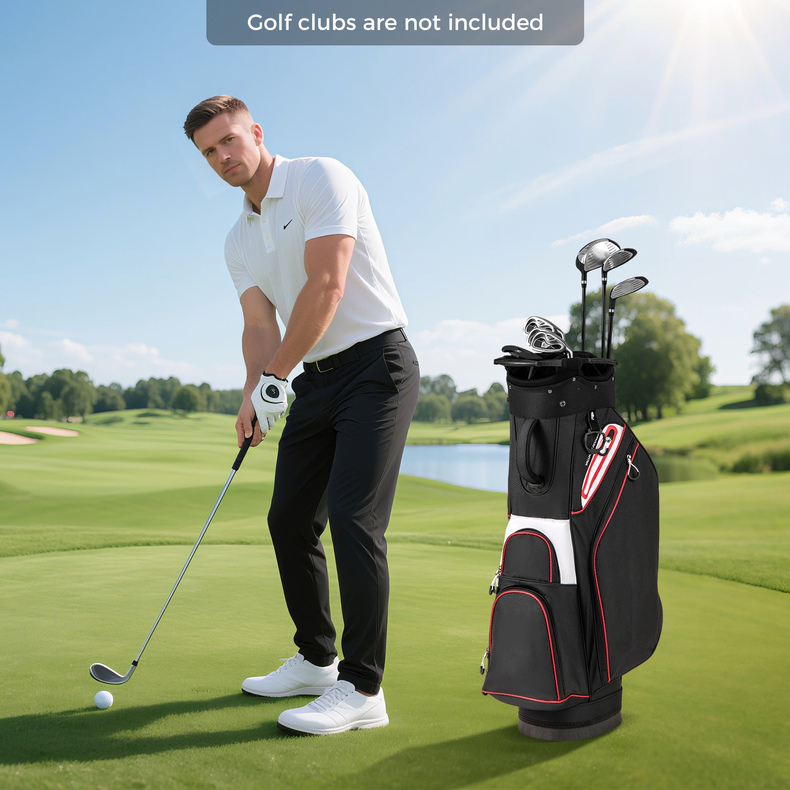 Lightweight Golf Cart Bag with 14-Way Divider Top and Cooler Pocket-Black