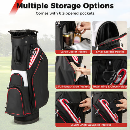 Lightweight Golf Cart Bag with 14-Way Divider Top and Cooler Pocket-Black