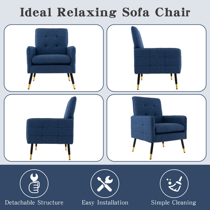 Linen Fabric Accent Chair Single Sofa with Removable Seat Cushion-Blue