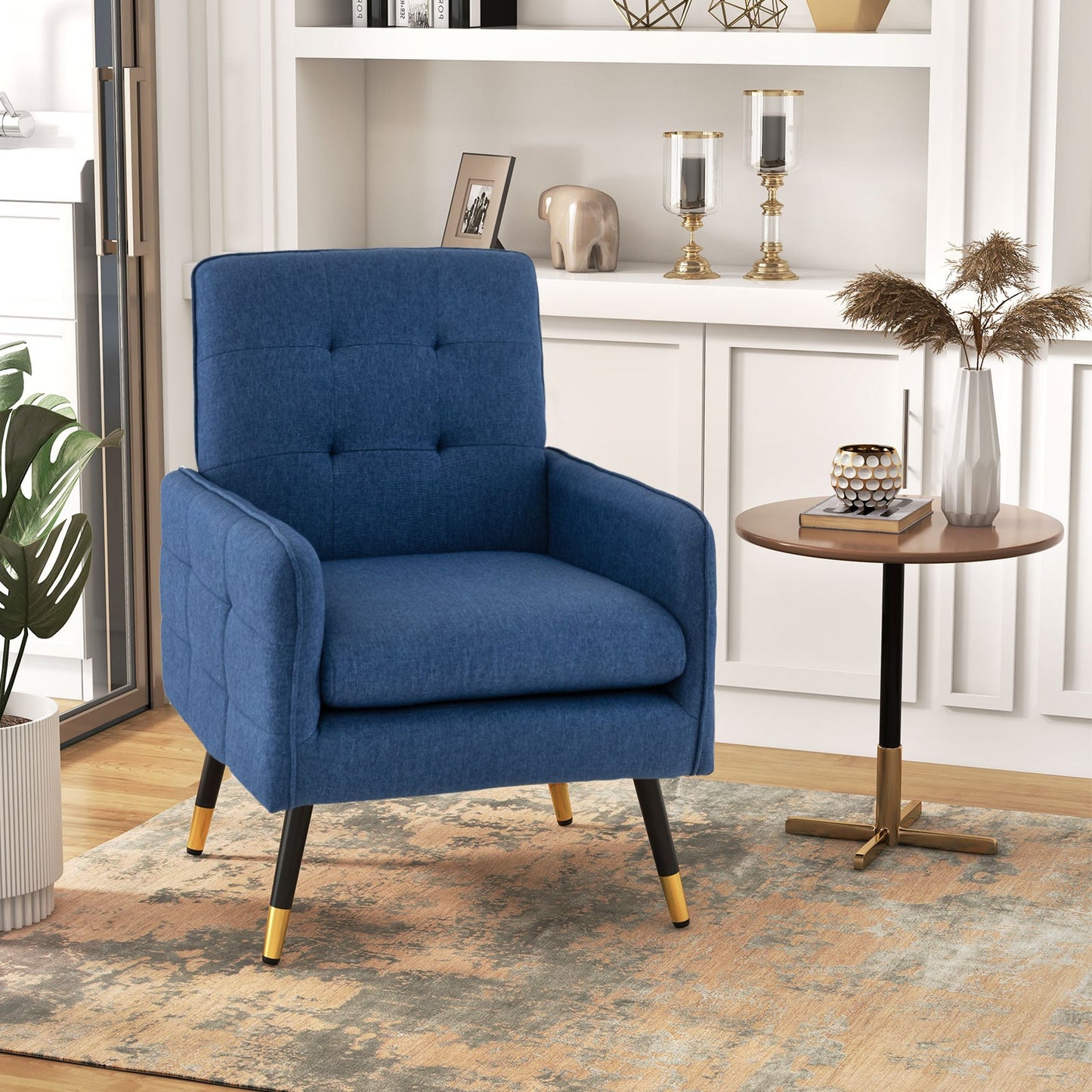 Linen Fabric Accent Chair Single Sofa with Removable Seat Cushion-Blue