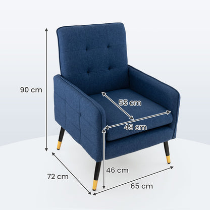 Linen Fabric Accent Chair Single Sofa with Removable Seat Cushion-Blue