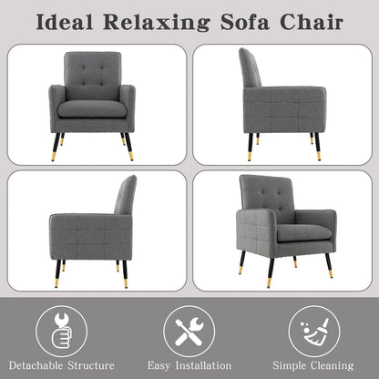 Linen Fabric Accent Chair Single Sofa with Removable Seat Cushion-Grey