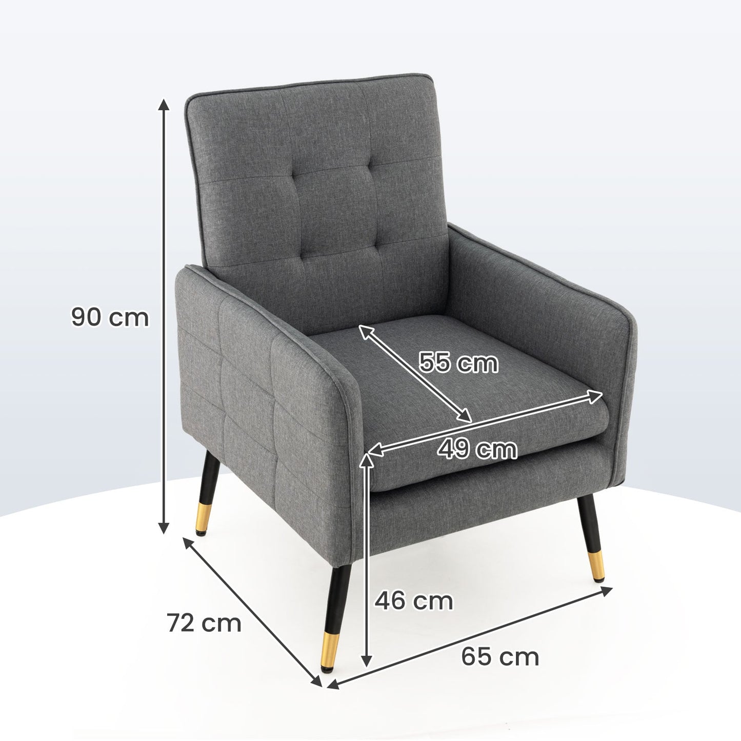 Linen Fabric Accent Chair Single Sofa with Removable Seat Cushion-Grey