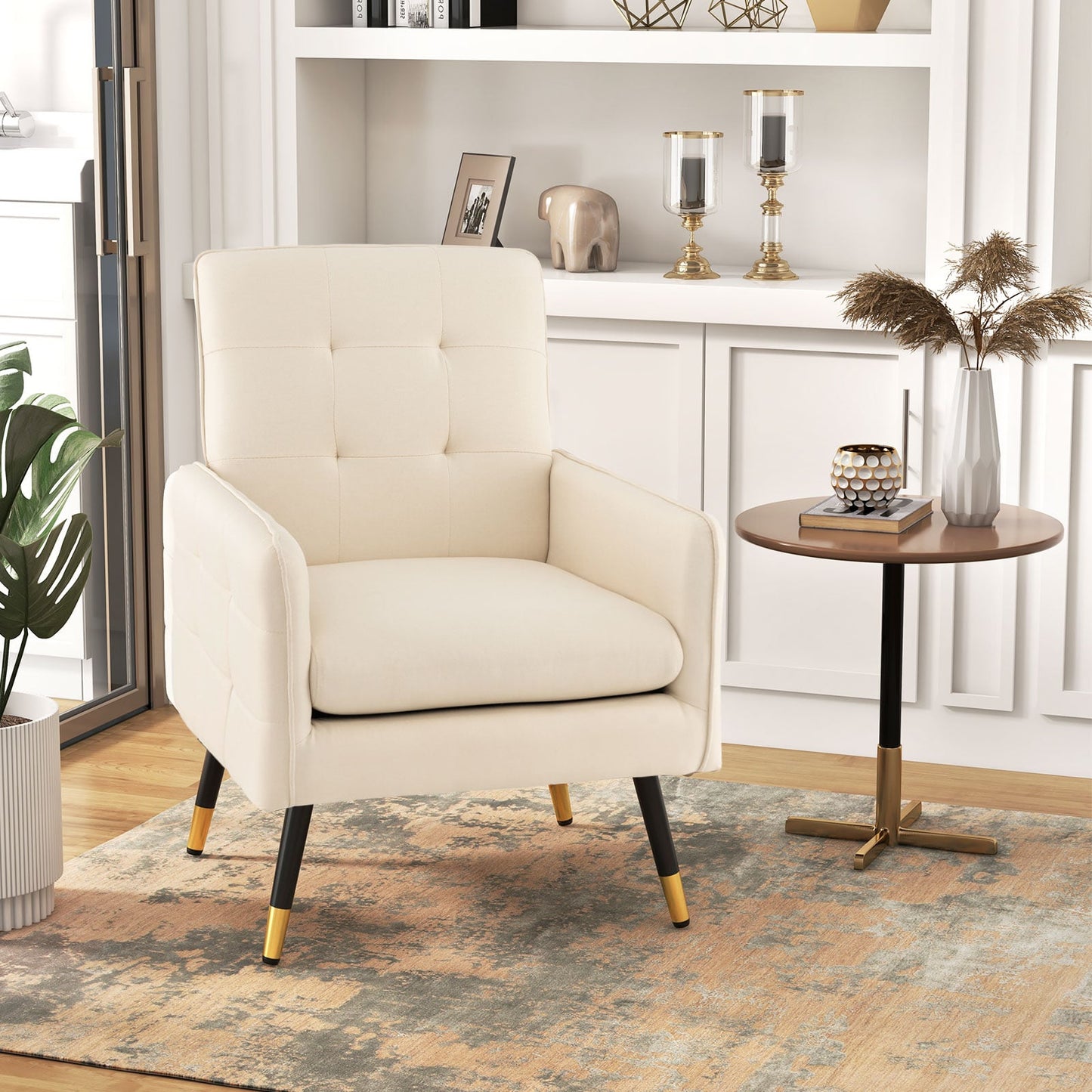 Linen Fabric Accent Chair Single Sofa with Removable Seat Cushion-Beige