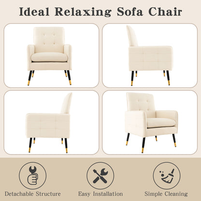 Linen Fabric Accent Chair Single Sofa with Removable Seat Cushion-Beige