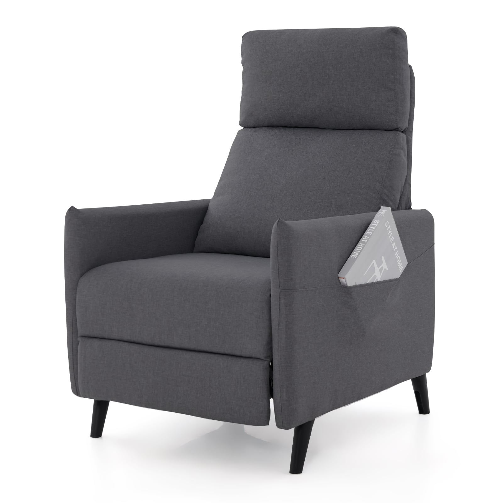 Linen Fabric Push Back Recliner Armchair with Adjustable Backrest and Footrest-Dark Grey