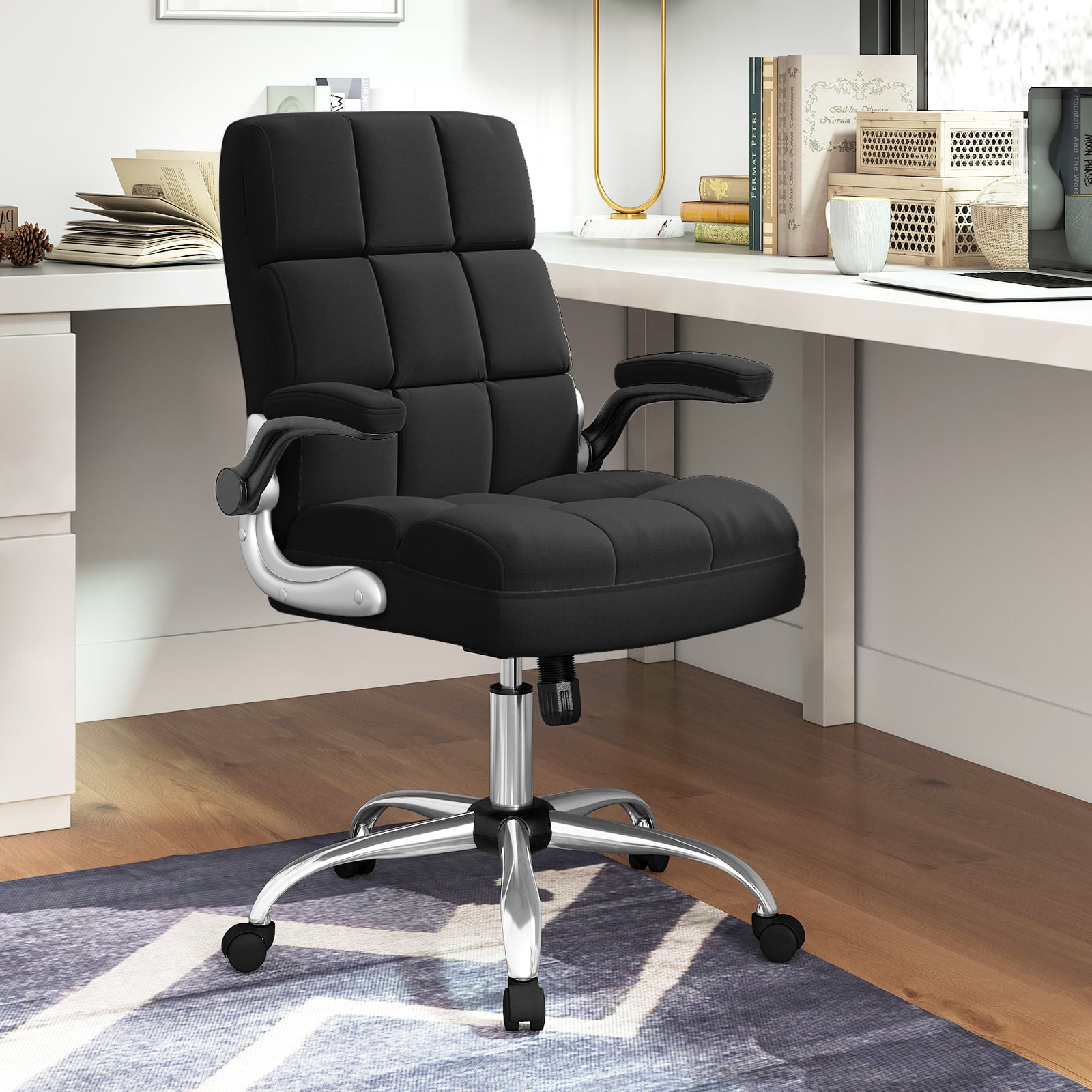 Linen Upholstered Executive Chair with Ergonomic High Back-Black