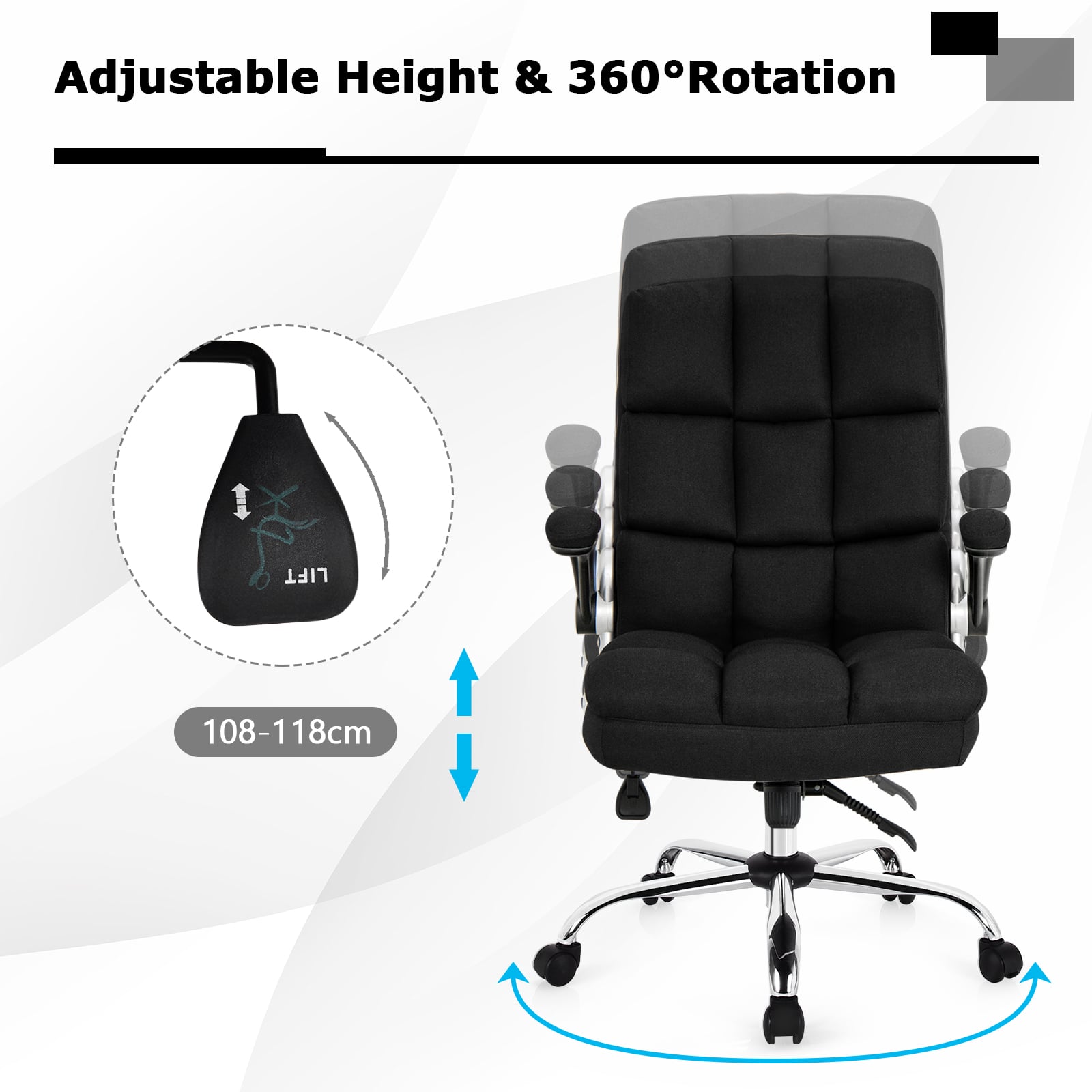 Linen Upholstered Executive Chair with Ergonomic High Back-Black