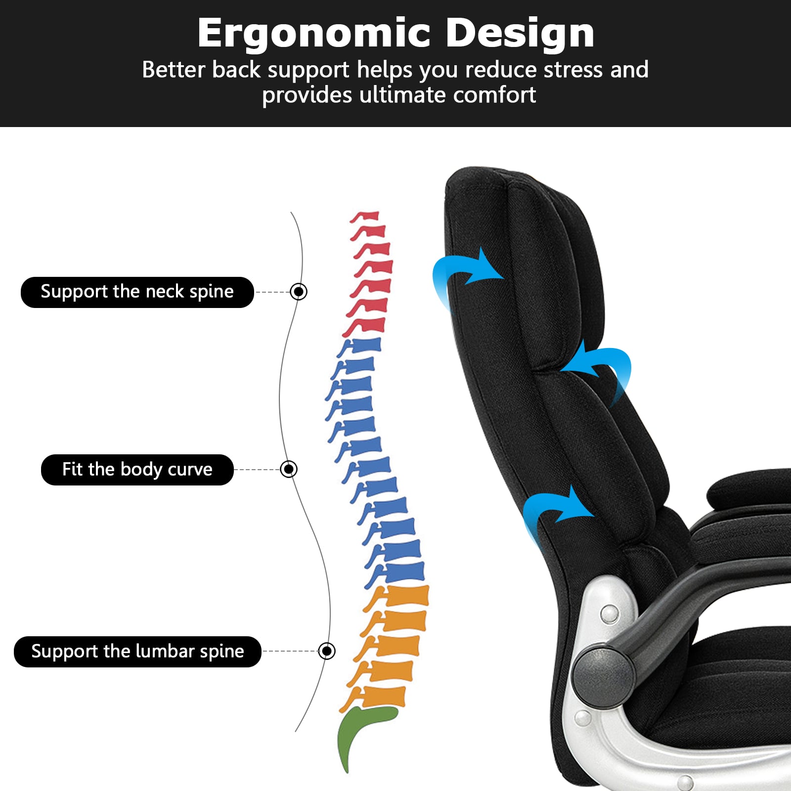 Linen Upholstered Executive Chair with Ergonomic High Back-Black