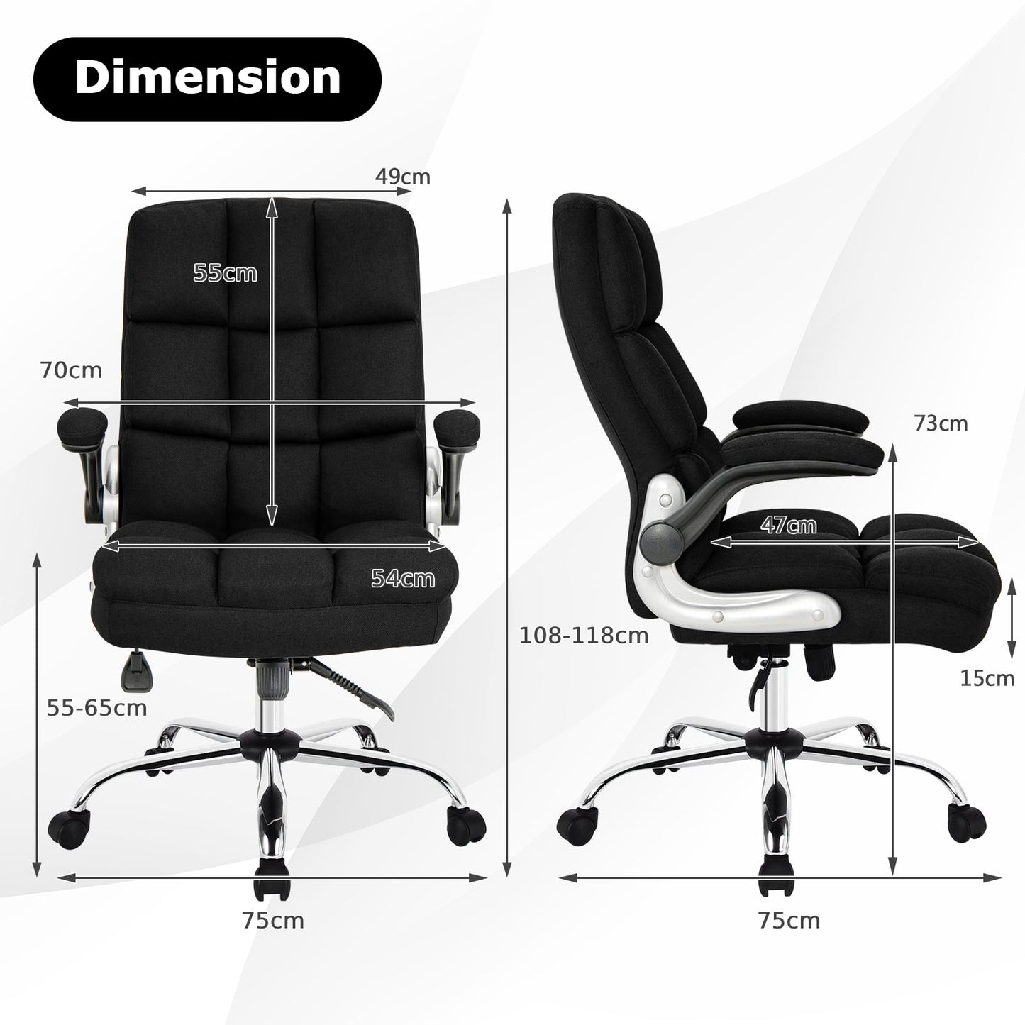 Linen Upholstered Executive Chair with Ergonomic High Back-Black