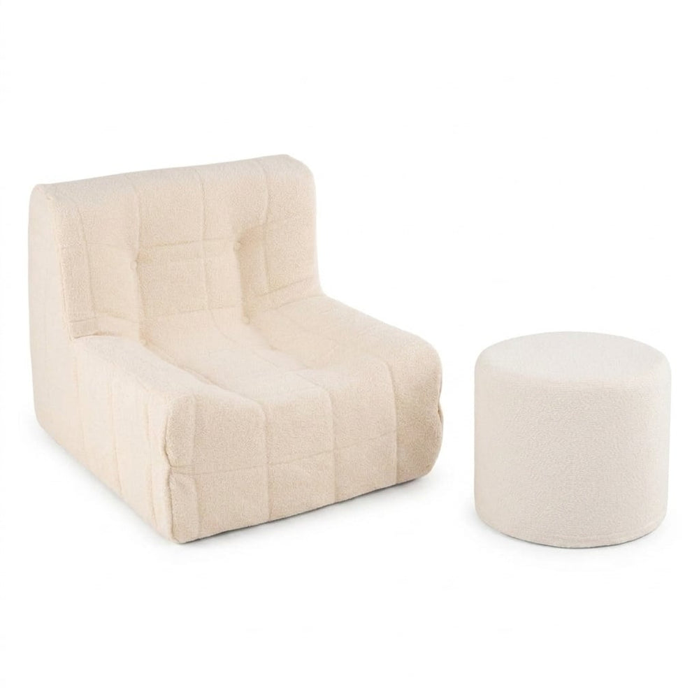 Living Room Set with Armless Upholstered Lazy Floor Sofa and Ottoman