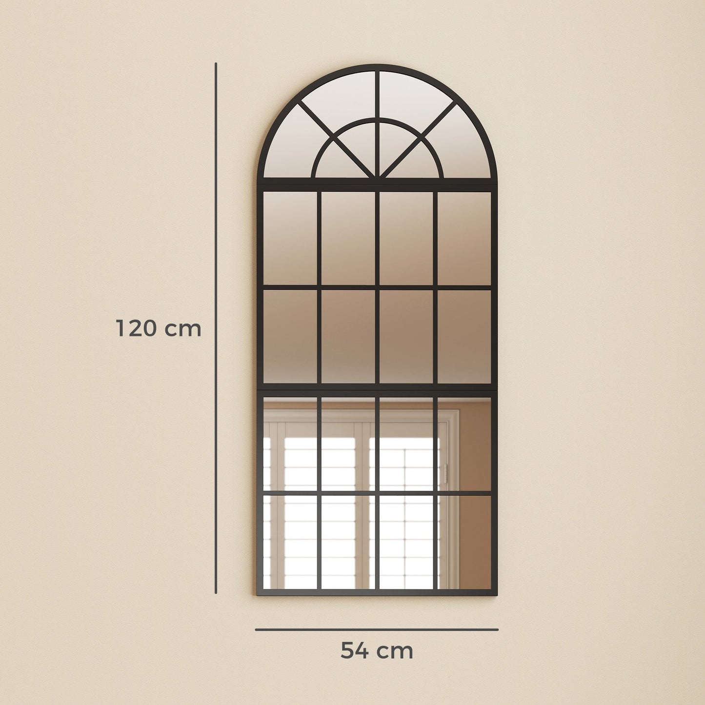 HOMCOM Large Arched Wall Mirror with Metal Grid, 3-Piece Split Window Mirrors, 120 x 54 cm, Black