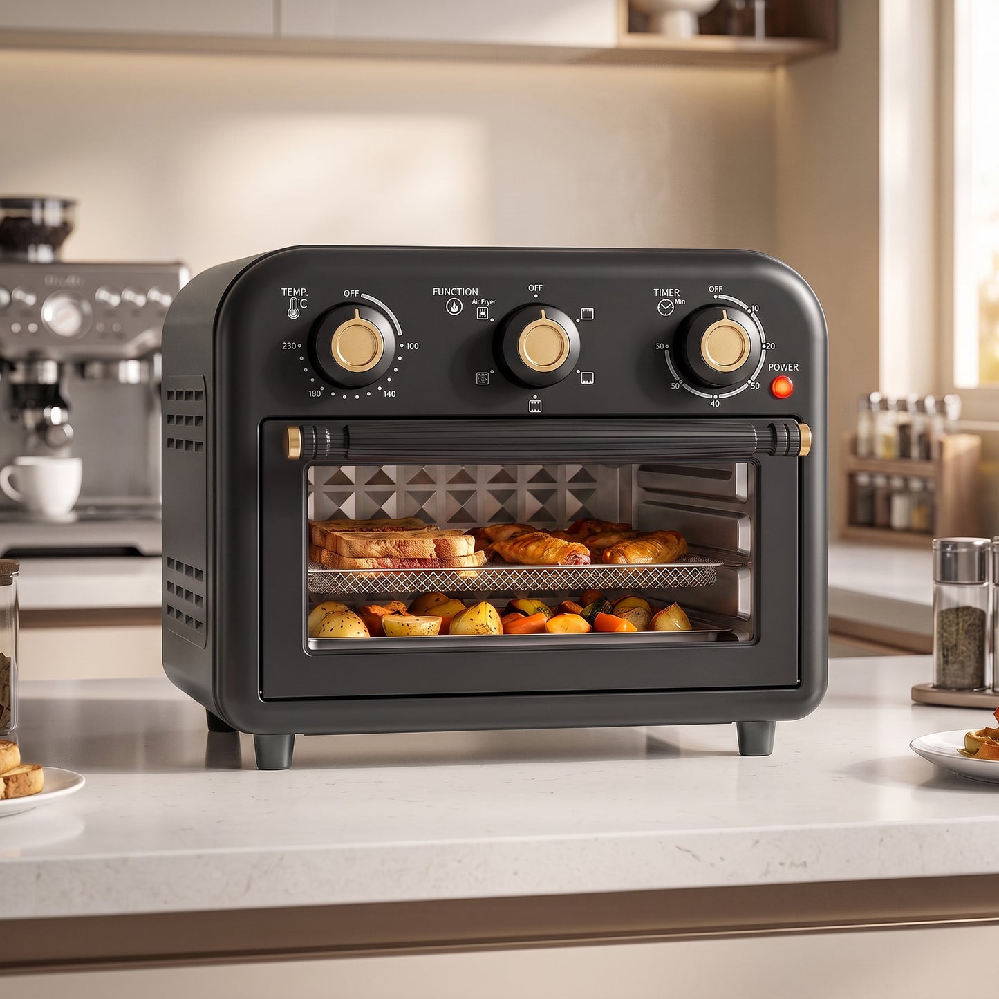 HOMCOM Air Fryer Toaster Oven, Convection Countertop Oven, with Adjustable Temperature and Timer, 12 L, Black