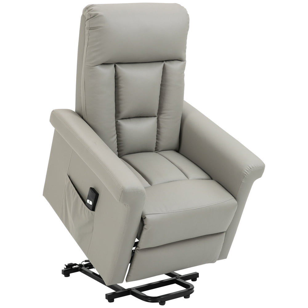 HOMCOM Power Lift Chair Armchair for the Elderly, PU Leather Recliner Chair with Extended Footrest, Remote Control and Side Pocket, Grey