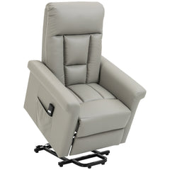 HOMCOM Power Lift Chair Armchair for the Elderly, PU Leather Recliner Chair with Extended Footrest, Remote Control and Side Pocket, Grey