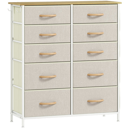 HOMCOM Chest of Ten Fabric Drawers - Beige