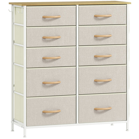 HOMCOM Chest of Ten Fabric Drawers - Beige