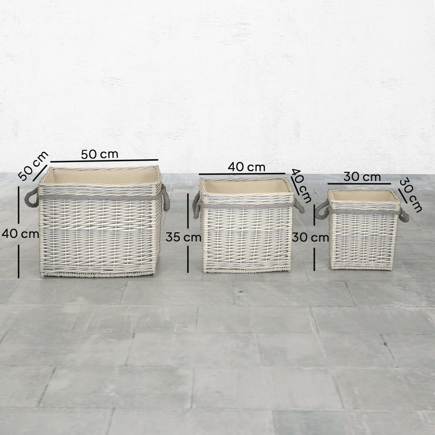 Outsunny Set of 3 Log Baskets for Wood Burner Indoor, Round Storage Basket with Lining and Rope Handles for Fireside Storage, Blankets, Beige