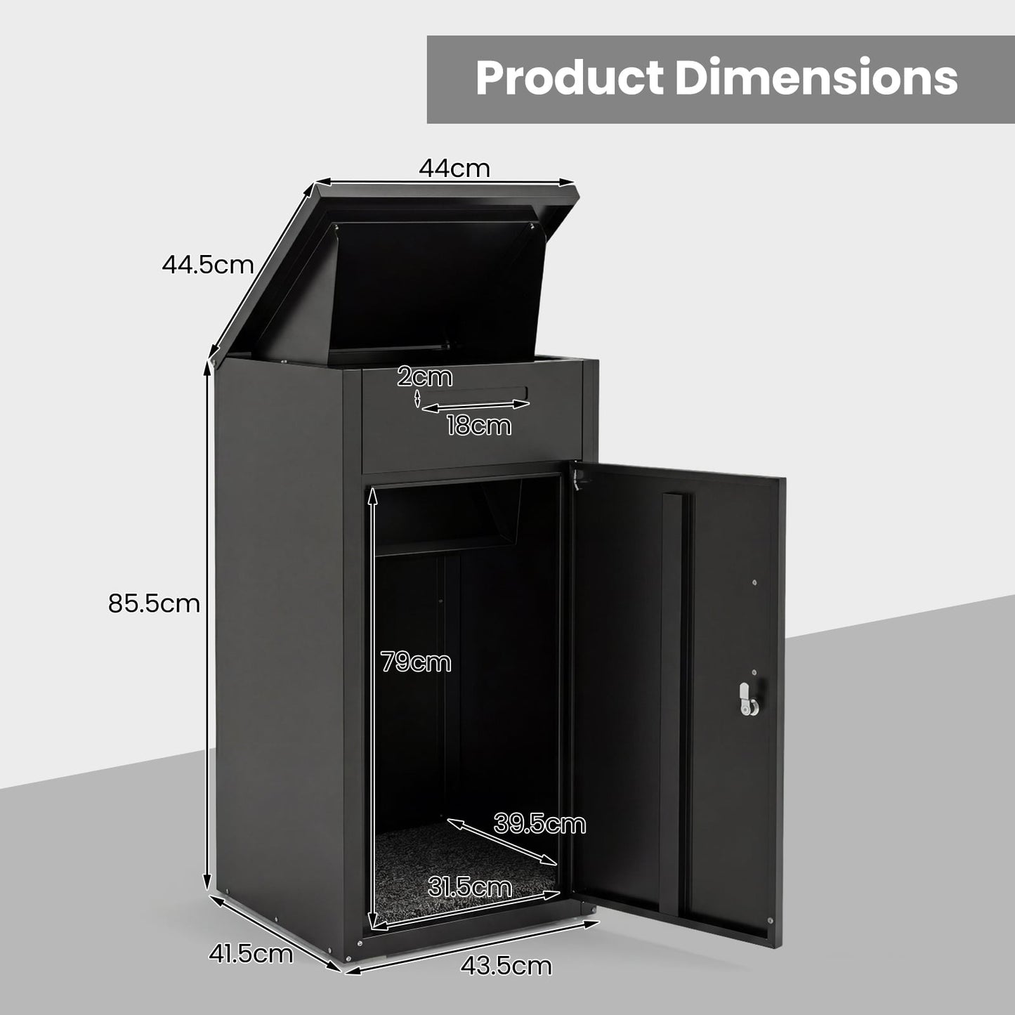 Lockable Delivery Box for Outside with Coded Lock & Anti-Theft Board-Black