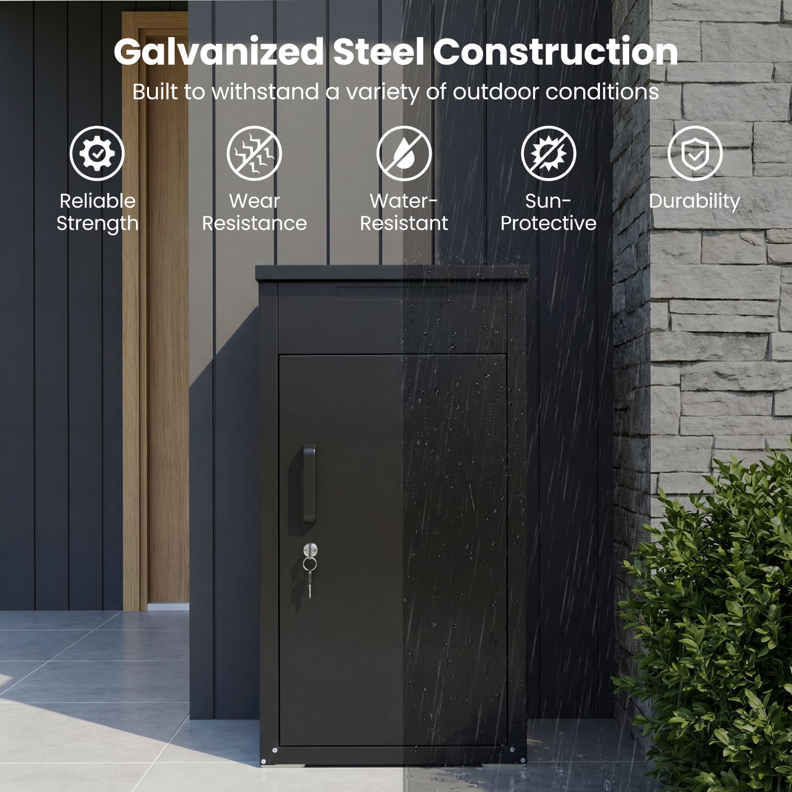 Lockable Delivery Box for Outside with Coded Lock & Anti-Theft Board-Black