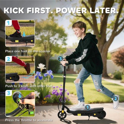 HOMCOM Foldable Electric Scooter, with LED Headlights, for Ages 7-14 Years, Black