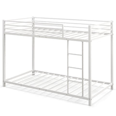 Low Profile Single Over Single Bunk Beds with Ladder and Full-length Guardrails-White