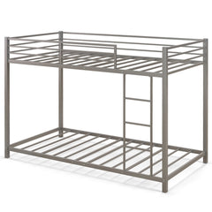 Low Profile Single Over Single Bunk Beds with Ladder and Full-length Guardrails-Silver