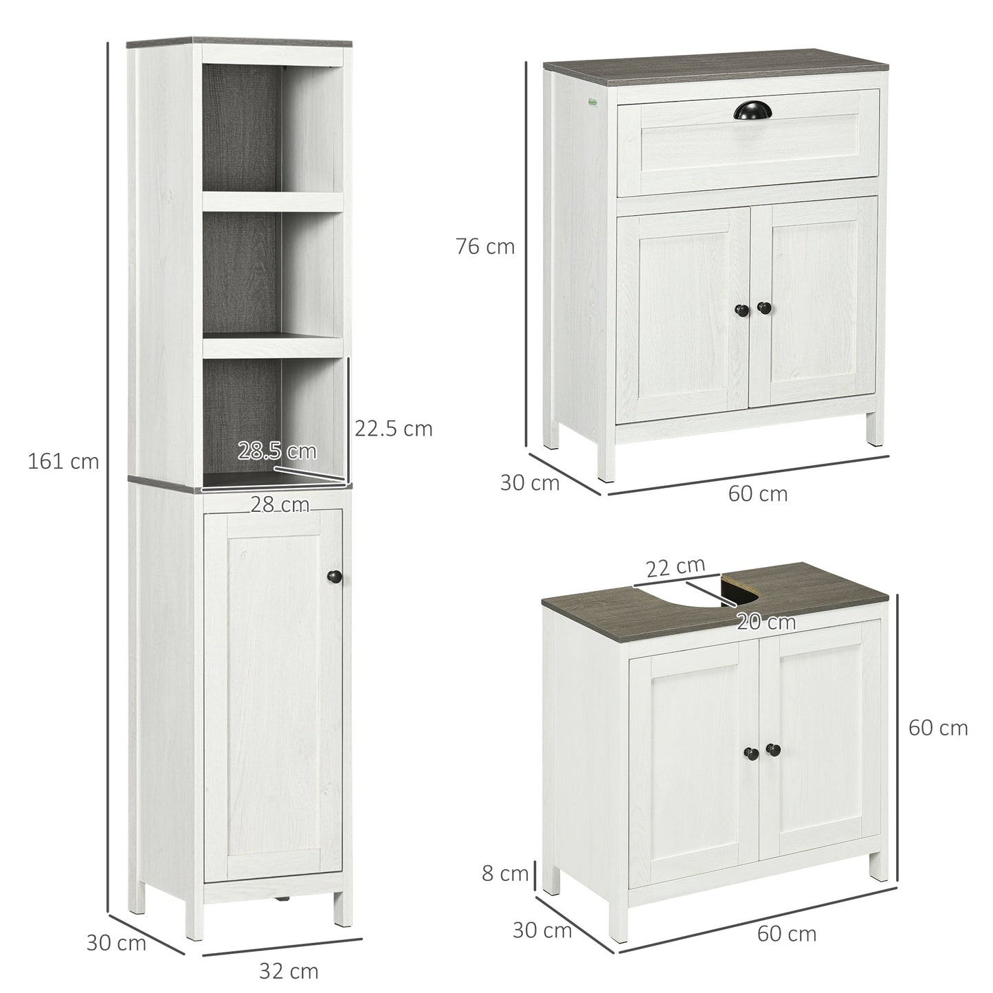 kleankin Bathroom Furniture Set with Adjustable Shelves, 6-Tier Tall Bathroom Storage Cabinet, Floor Cabinet with Drawer, Under Sink Cabinet, Antique White