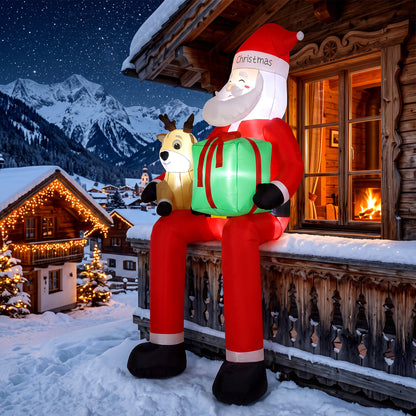 Outsunny 9.3ft Giant Christmas Inflatable Hanging Santa Claus Sitting w/ Reindeer, Gift Box
