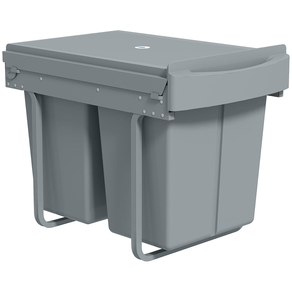 HOMCOM Pull Out Bin, Kitchen Under Sink Bin with 2 Removable Compartments, Smooth Glide, Grey