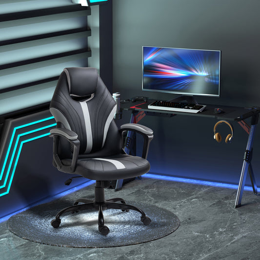 Vinsetto Racing Gaming Chair, Home Office Computer Desk Chair, Faux Leather Gamer Chair with Swivel Wheels, Black Grey