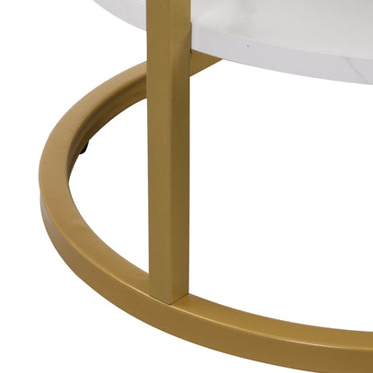 Oval Coffee Table with Marble Look, Golden Iron Frame, Drawers, and Shelves, 100x50x45 cm, White