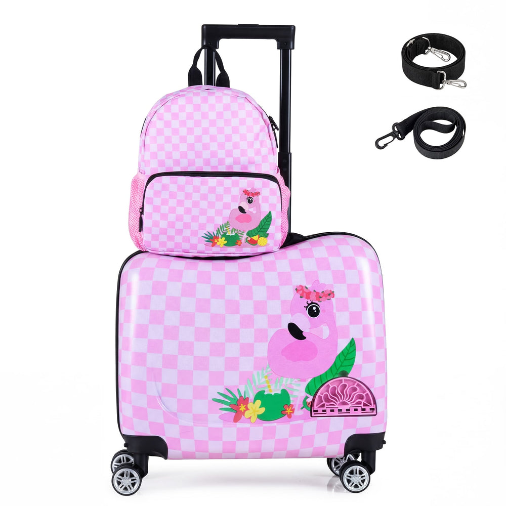 2 Pieces Kid Luggage Set with Spinner Wheels and Lanyard for Carry Strap-Pink &amp; White