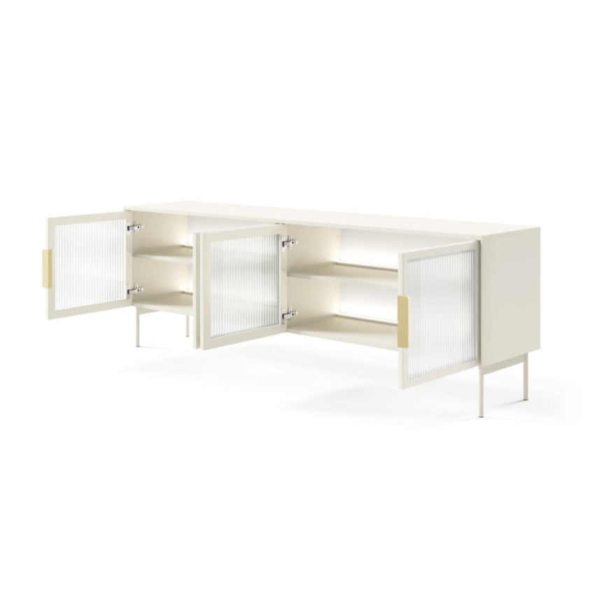White cabinet with glass doors on a white background