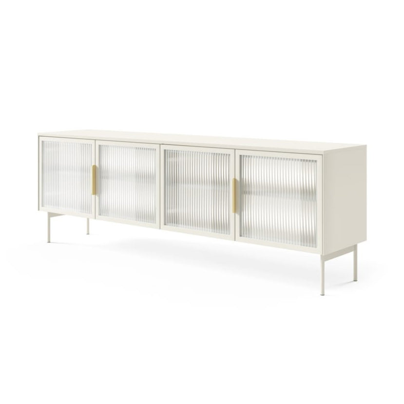 White sideboard with glass doors on a white background