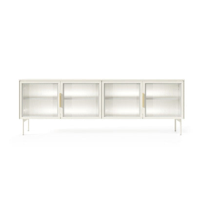 White cabinet with glass doors on a white background