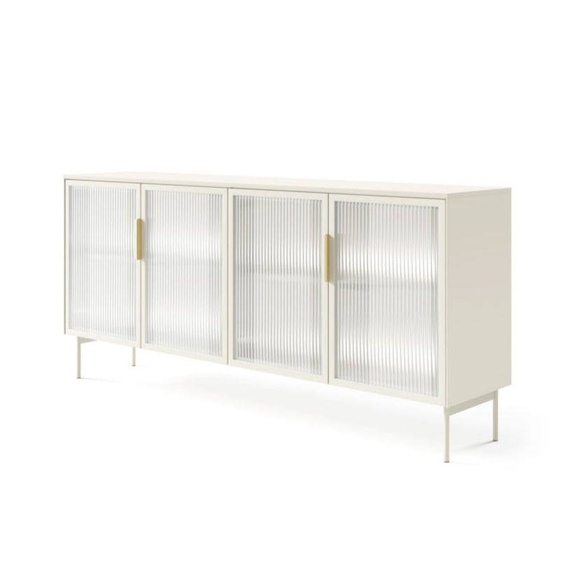 White cabinet with glass doors on a white background