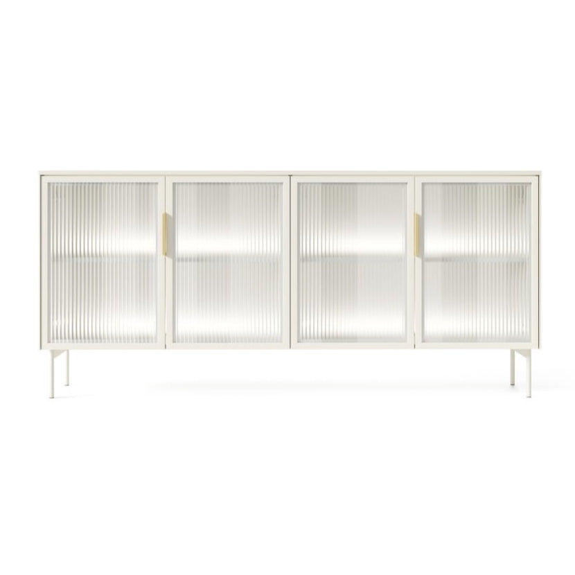 White cabinet with glass doors on a white background