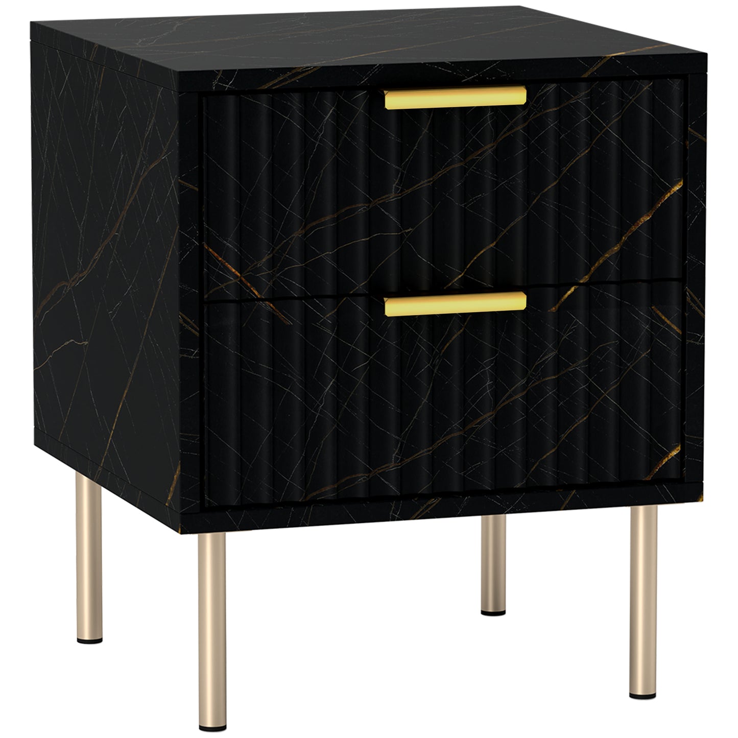 HOMCOM Elegant Two-Drawer Bedside Table - Black