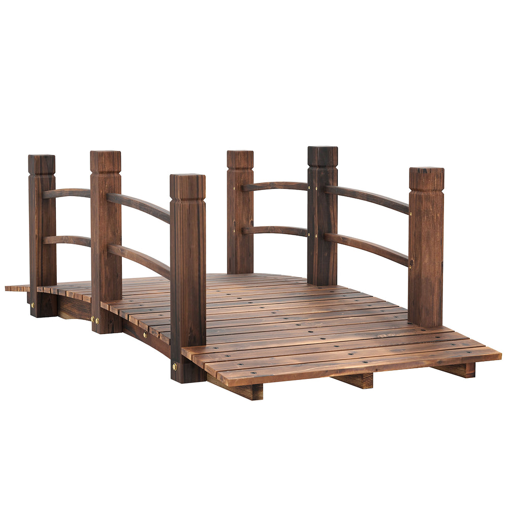 Outsunny 1.5M Wooden Garden Bridge Lawn Decor Stained Finish Arc Outdoor Pond Walkway w/ Railings Water Yard Decoration