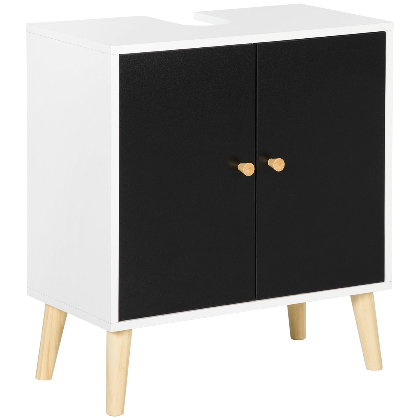 kleankin Modern Bathroom Sink Cabinet, Under Sink Storage Cabinet, with Adjustable Shelf and Solid Wood Legs, Black and White