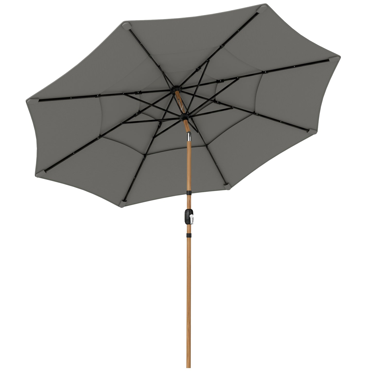 Outsunny Garden Parasol, Parasol Umbrella with 3-tier Roof, Crank Handle, Tilt Function, Polyester Canopy, Grey