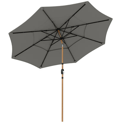 Outsunny Garden Parasol, Parasol Umbrella with 3-tier Roof, Crank Handle, Tilt Function, Polyester Canopy, Grey