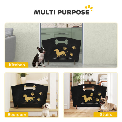 PawHut Wooden Dog Stopper, Dog Barrier with Support Feet, for Stair, Patio, Very Easy Setup, Black, 75 x 51 cm