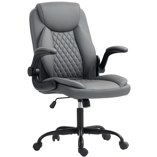 HOMCOM Faux Leather Office Chair. with Flip-Up Armrests - Charcoal Grey