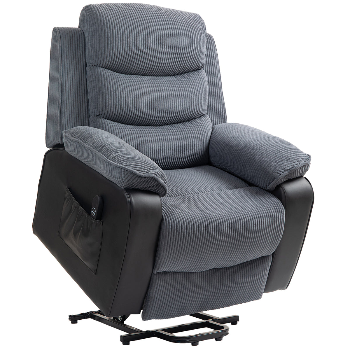 HOMCOM Riser Recliner Chair for Elderly, Electric Power Lift Recliner Armchair, Corduroy PU Leather Patchwork, Dark Grey
