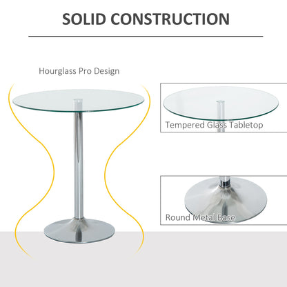 HOMCOM Round Dining Table, Modern Dining Room Table with Tempered Glass Top, Steel Base, Space Saving Small Bar Table