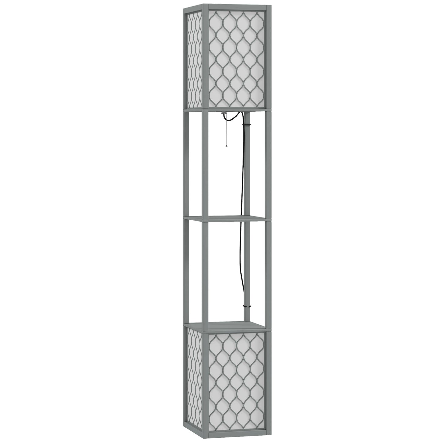 HOMCOM Floor Lamp with Shelves, Dual Light, Modern Tall Standing Lamps, with Pull Chain Switch (Bulb not Included), Light Grey
