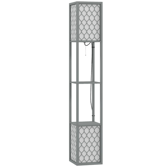 HOMCOM Floor Lamp with Shelves, Dual Light, Modern Tall Standing Lamps, with Pull Chain Switch (Bulb not Included), Light Grey